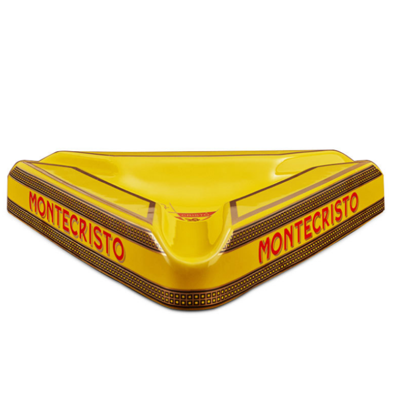 BEAUTIFUL BRIGHT YELLOW AND RED 2021 TRIANGLE MONTECRISTO Classic Ceramic Cigar Ashtray Secures 3 Average Size Cigars.