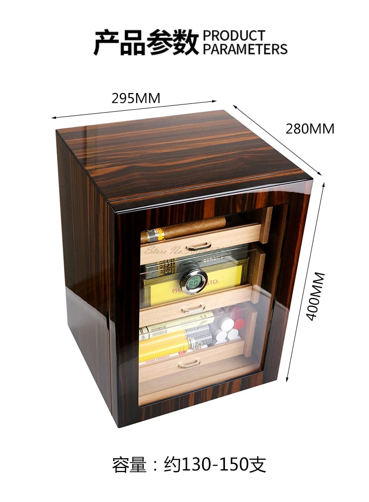 295x280x400mm Cedar Wood Cigar Humidor Large-Capacity 130-150 Cigars Case Professional Piano Paint 3-Layer Storage Cabinet