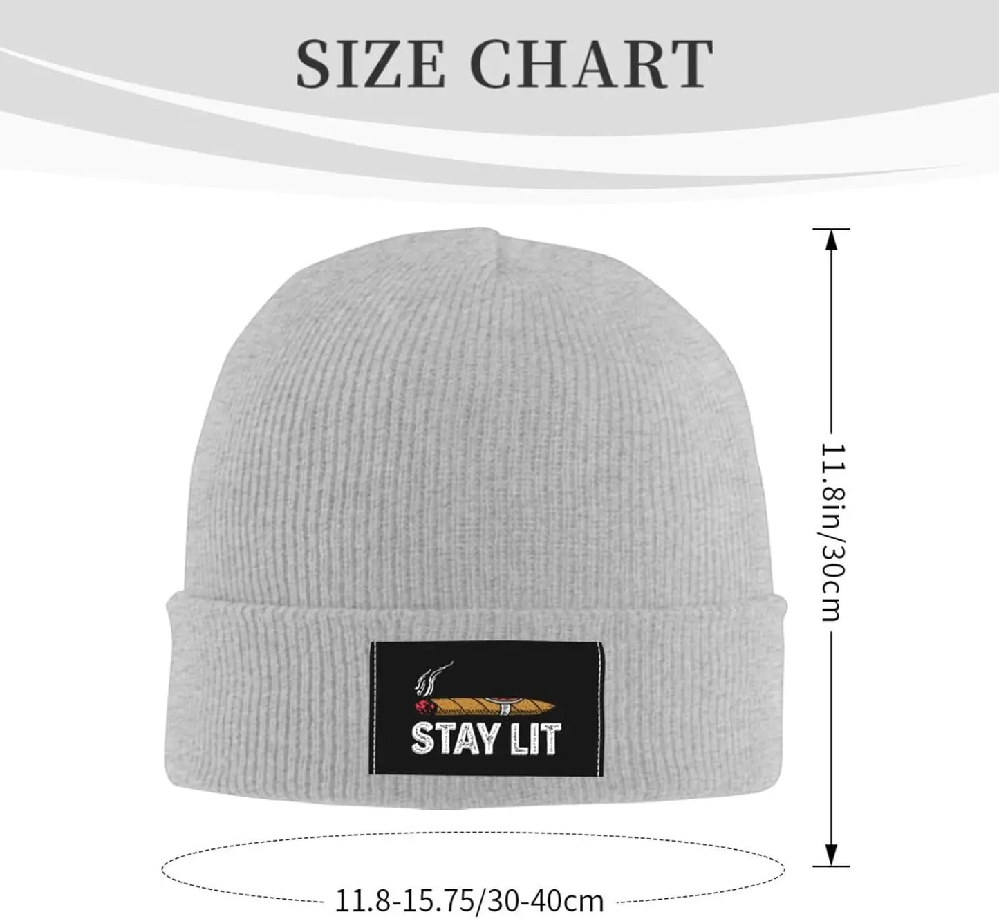 Black "Stay Lit" Cigar Beanie Hat For Men Women With Design Winter Slouchy Knit Skull Cap.