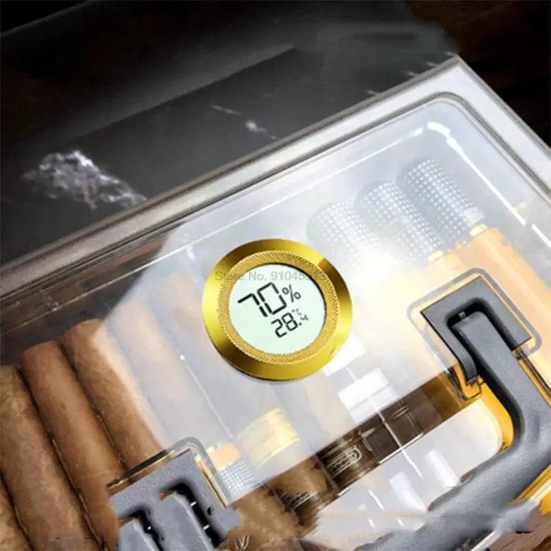 Humidor With Carrying Handle Large capacity 80 sticks Cigar Sealed Box Portable Transparent Acrylic Humidor Professional Cigar Box.