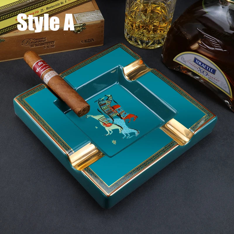 CIGARLOONG Cigar Ashtray Large Ceramic Ashtray Living Room Creative Personality 4 Slot Ashtray Holder cigar