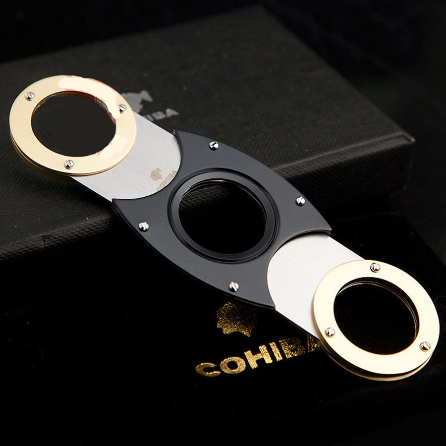 Cigar Cutter by COHIBA Black And Gold Double Bladed Stainless Steel Beautiful Cigar Cutter 356GA.