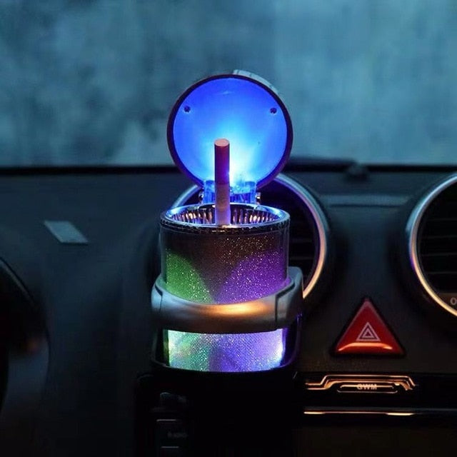 Car ashtray with LED light cigarette cigar ashtray container ashtray gas bottle smoke cup holder storage cup car supplies