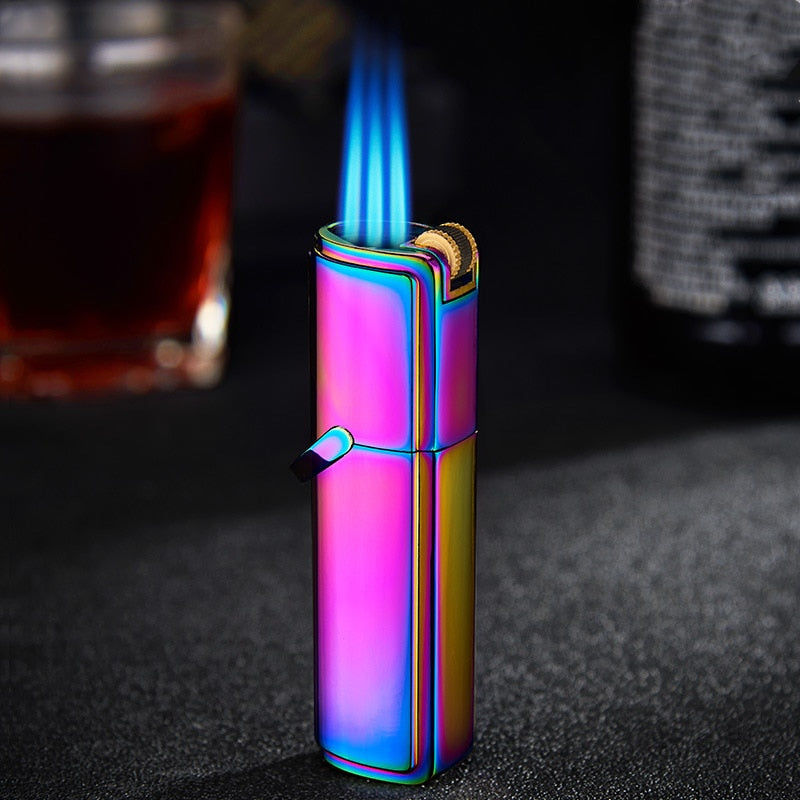 Beautiful Multi Color Jobon Metal Gas Flint Lighter Jet Butane Grinding Wheel Three Torch Turbo Cigar Lighter.