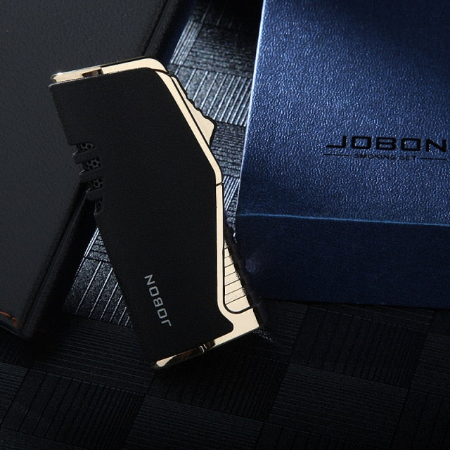 Jobon Metal Triple Torch Jet Pipe Lighter With Cigar Cutter Visible Gas Window Windproof Flame Lighter