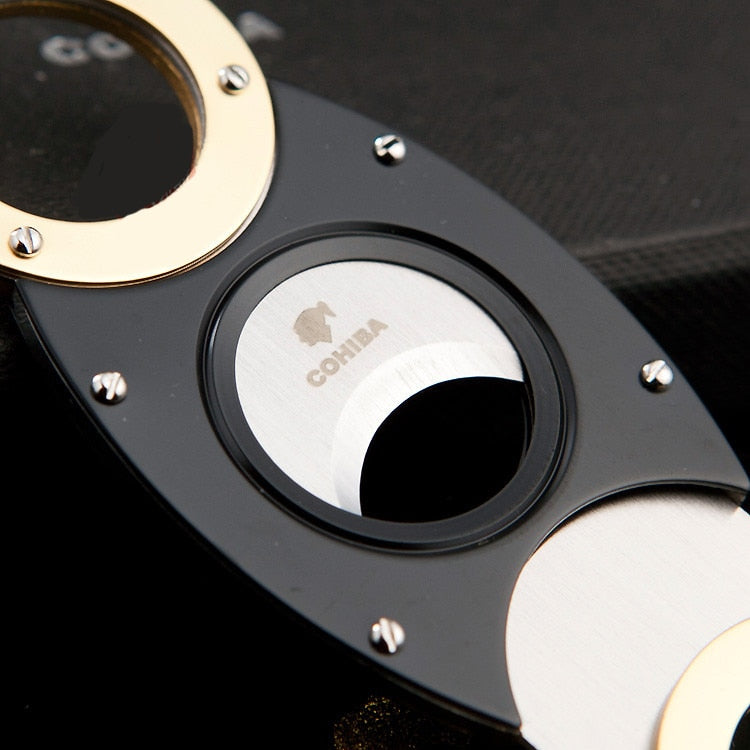 Cigar Cutter by COHIBA Black And Gold Double Bladed Stainless Steel Beautiful Cigar Cutter 356GA.