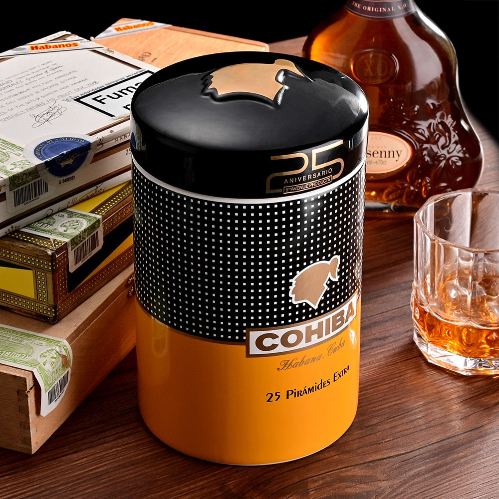 COHIBA Cigar Humidor Large Diameter Cigar Tube Moisturizing Jar Ceramics Luxury Cigar Humidor Portable Case Smoking Accessories.