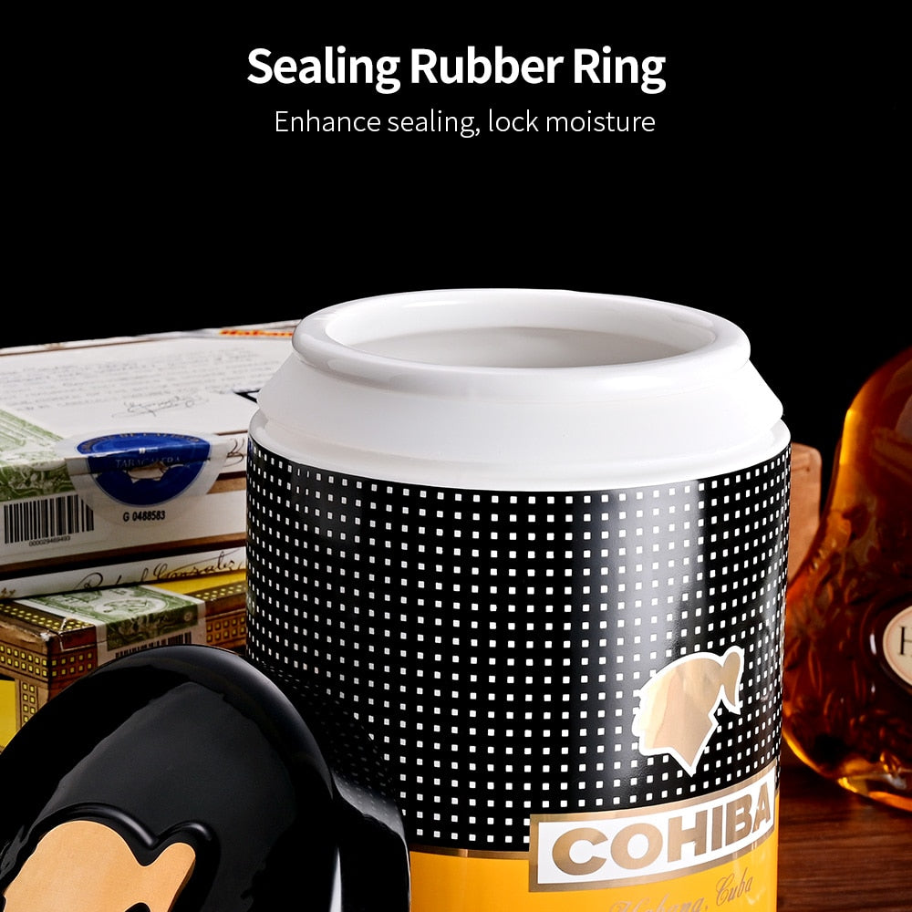 COHIBA Cigar Humidor Large Diameter Cigar Tube Moisturizing Jar Ceramics Luxury Cigar Humidor Portable Case Smoking Accessories.