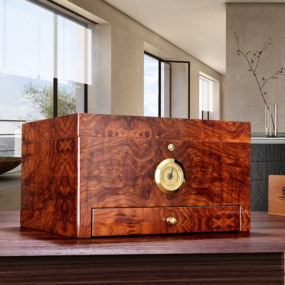 GORGEOUS CIGARLOONG Cigar Humidor Cedar Wood Moisturizing Box Double-Layers Large Accommodate 50 Cigars.