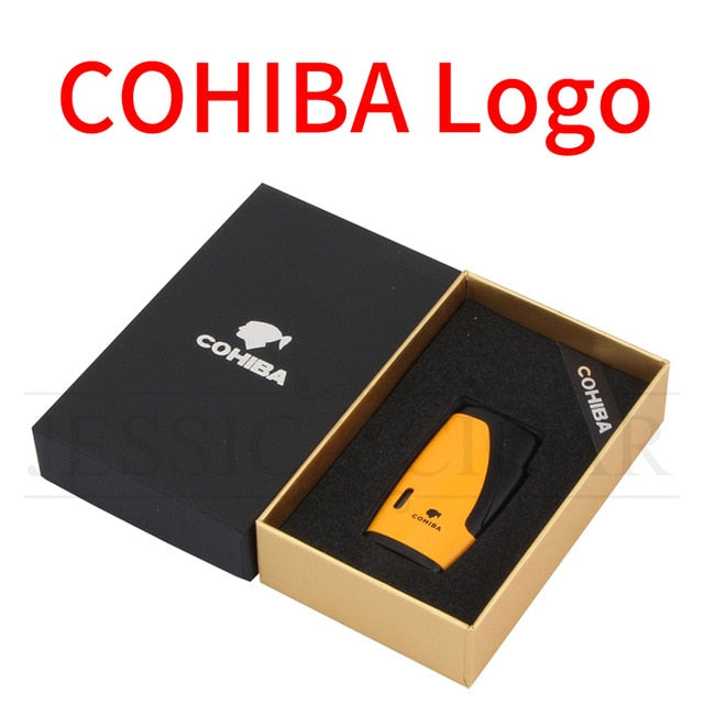 COHIBA Metal Cigar Lighter 2 Jet Torch Butane Gas Windproof pocket Size For Easy Travel.