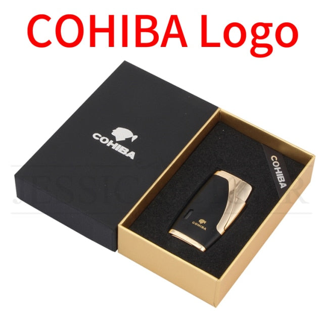 COHIBA Metal Cigar Lighter 2 Jet Torch Butane Gas Windproof pocket Size For Easy Travel.