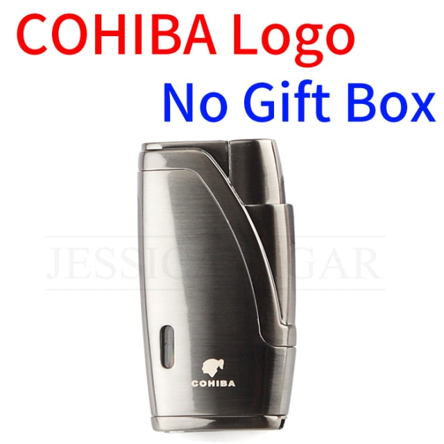 COHIBA Metal Cigar Lighter 2 Jet Torch Butane Gas Windproof pocket Size For Easy Travel.