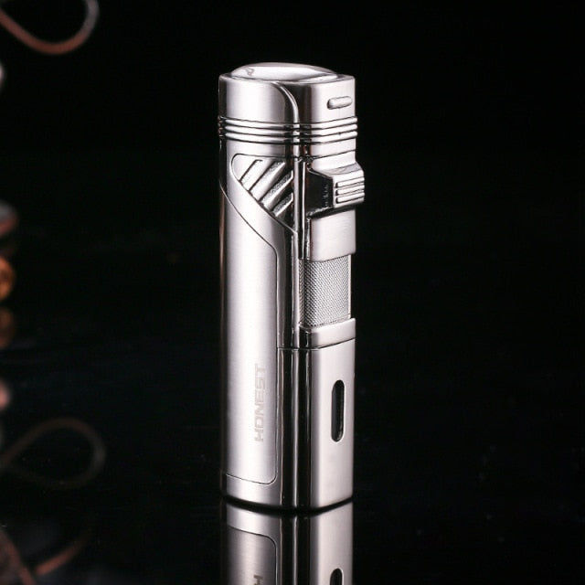 Beautiful 4 Jet Torch Flame Metal Lighter Butane Windfroof Lighter Gadget with Punch.