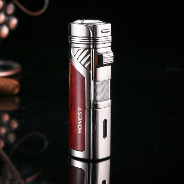 Beautiful 4 Jet Torch Flame Metal Lighter Butane Windfroof Lighter Gadget with Punch.