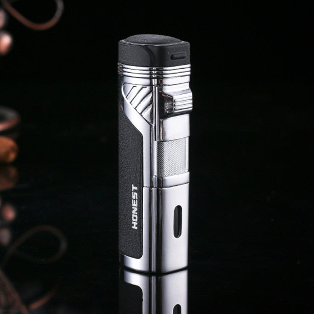 Beautiful 4 Jet Torch Flame Metal Lighter Butane Windfroof Lighter Gadget with Punch.