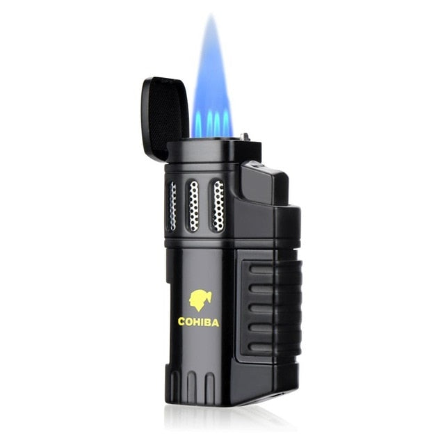 COHIBA Cigar 4 Torch Jet Flame Refillable Lighter With Punch Smoking Accessories Tool For Travel Smoking Light And Portable.