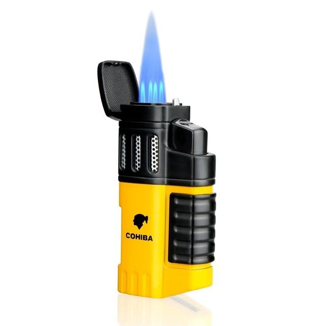 COHIBA Cigar 4 Torch Jet Flame Refillable Lighter With Punch Smoking Accessories Tool For Travel Smoking Light And Portable.