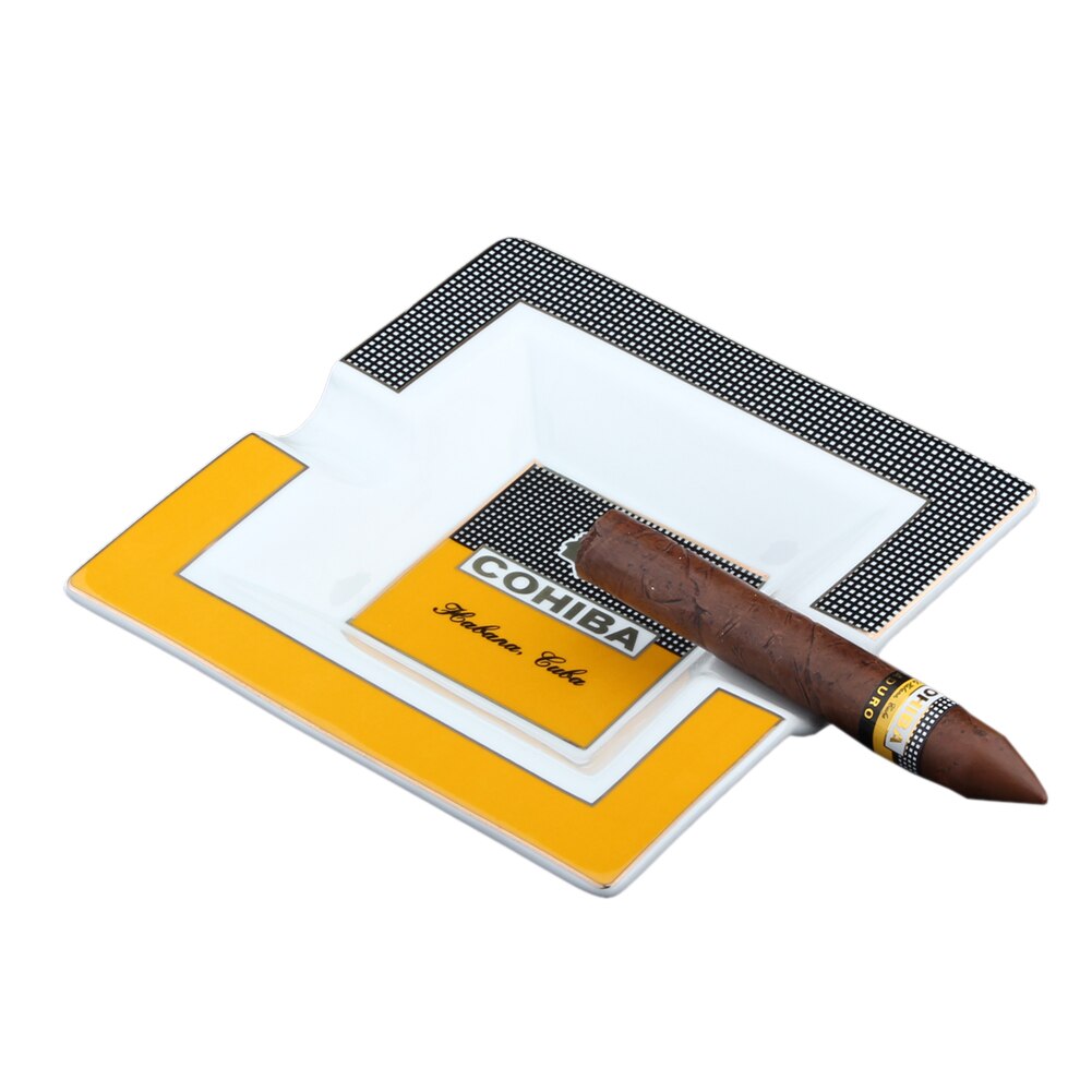 COHIBA Large Ceramic Cigar Ashtray Luxury 2 Cigar Holder Indoor Outdoor Style.