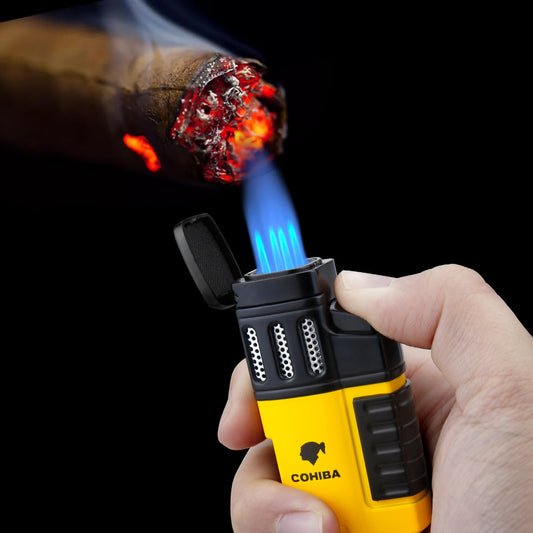 COHIBA Cigar 4 Torch Jet Flame Refillable Lighter With Punch Smoking Accessories Tool For Travel Smoking Light And Portable.