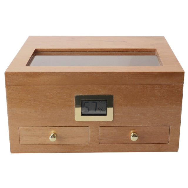 Cedar Wood Cigar Humidor W/Hygrometer Humidifier 2 Drawers Travel Cigar Storage Box Portable Cabinet Smoking Case.