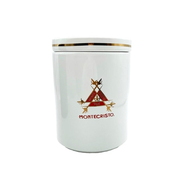 GLOSSY BLACK AND GOLD 2021 NEW MONTECRISTO CERAMIC CIGAR HUMIDOR JAR.