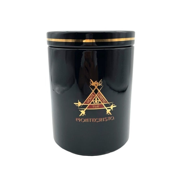 GLOSSY BLACK AND GOLD 2021 NEW MONTECRISTO CERAMIC CIGAR HUMIDOR JAR.