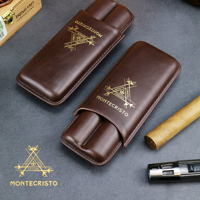 MONTECRISTO NEW CIGAR Humidor Box Cow Leather 2 Cigar Travel Portable Case Fit for COHIBA Cigars