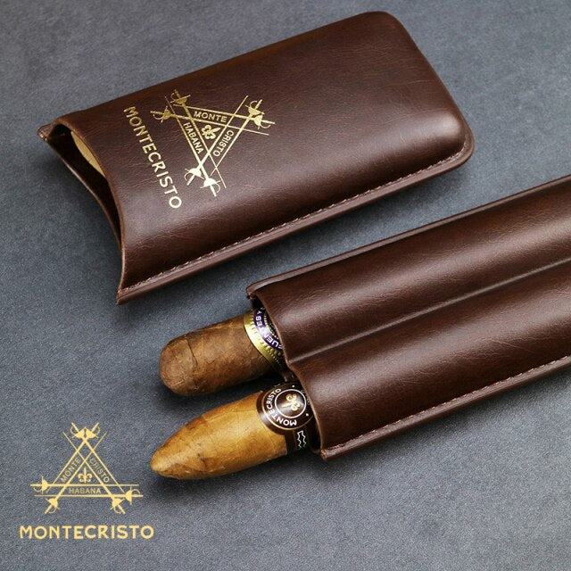 MONTECRISTO NEW CIGAR Humidor Box Cow Leather 2 Cigar Travel Portable Case Fit for COHIBA Cigars