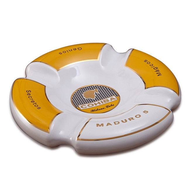 COHIBA Classic Round 4 Cigar Ashtray Holder Cohiba High-End China Ceramic Design From The Actual Cigar Label.