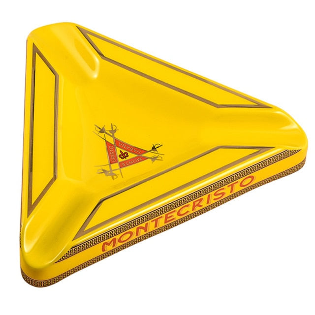 BEAUTIFUL BRIGHT YELLOW AND RED 2021 TRIANGLE MONTECRISTO Classic Ceramic Cigar Ashtray Secures 3 Average Size Cigars.
