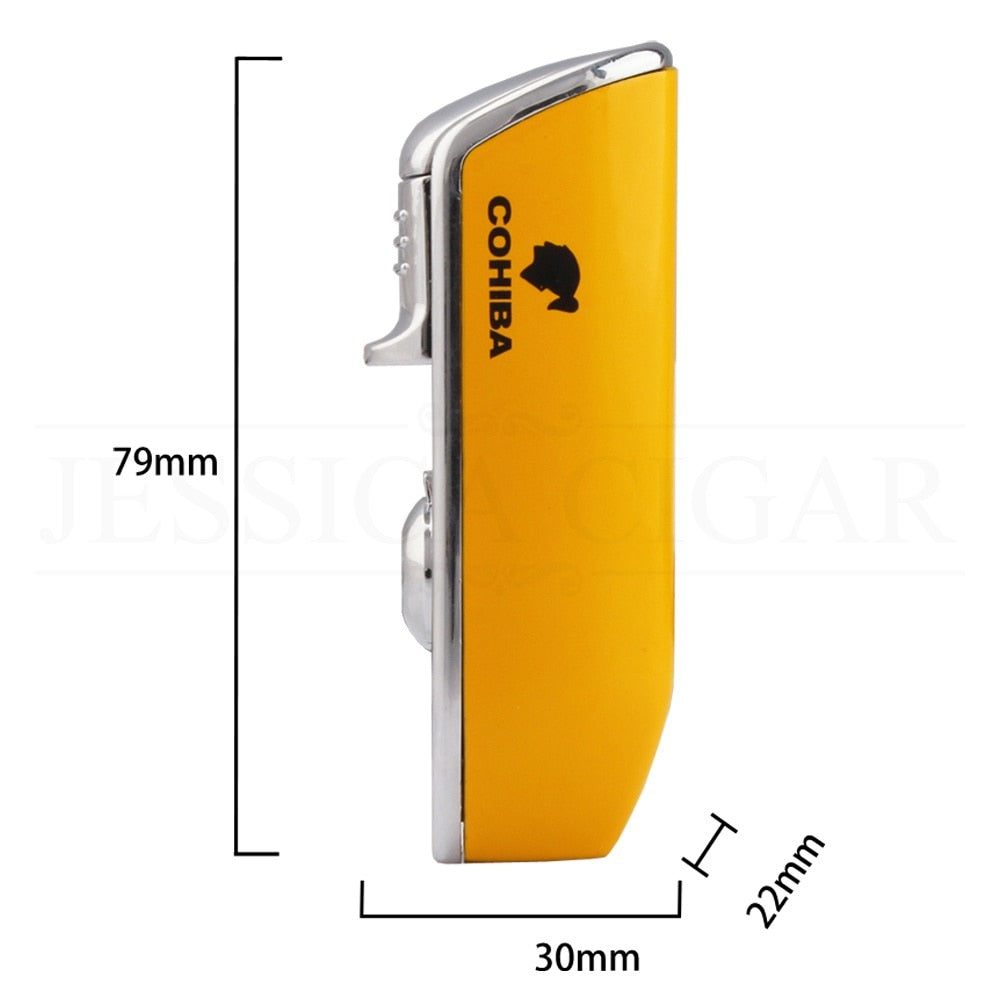 COHIBA Mini Pocket Cigar Lighter Metal Windproof 3 Jet Blue Flame Torch With Cigar Punch No Gift Box