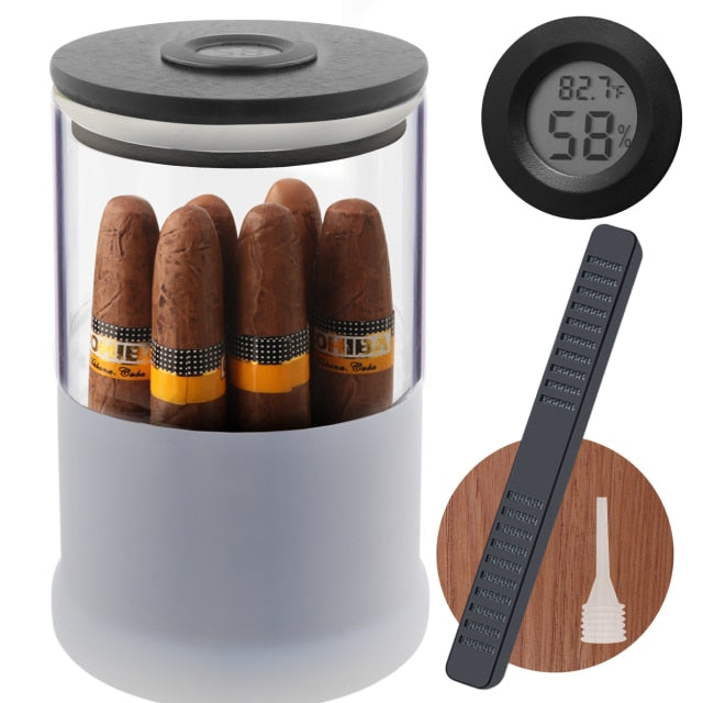 XIFEI Glass Cigar Humidor Jar W/ Hygrometer & Amp Humidifier Travel Tube Cedar Wood Lining Stores 12-18 Cigars 2 Colors