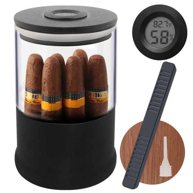 XIFEI Glass Cigar Humidor Jar W/ Hygrometer & Amp Humidifier Travel Tube Cedar Wood Lining Stores 12-18 Cigars 2 Colors