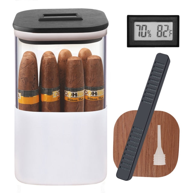 XIFEI Glass Cigar Humidor Jar W/ Hygrometer & Amp Humidifier Travel Tube Cedar Wood Lining Stores 12-18 Cigars 2 Colors