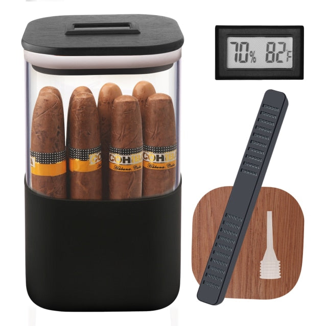 XIFEI Glass Cigar Humidor Jar W/ Hygrometer & Amp Humidifier Travel Tube Cedar Wood Lining Stores 12-18 Cigars 2 Colors