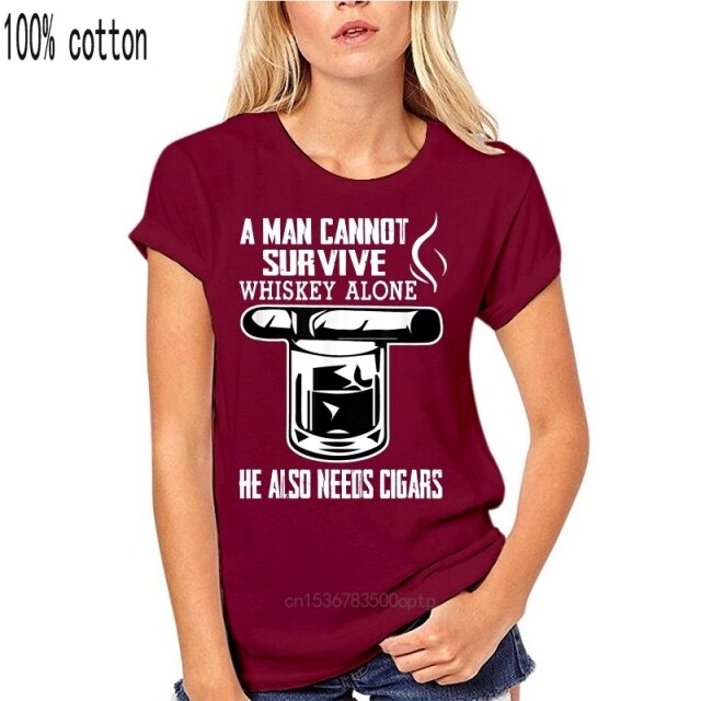 Cigar T Shirt "A Man Cannot Survive on Whiskey Alone He Also Needs Cigars" Assorted Colors