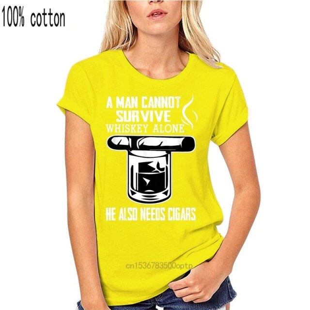 Cigar T Shirt "A Man Cannot Survive on Whiskey Alone He Also Needs Cigars" Assorted Colors