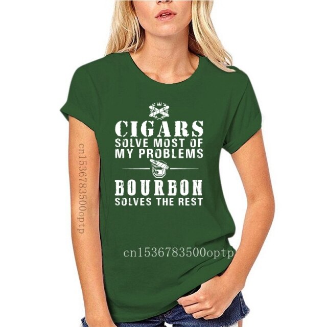 "Cigars Solve Most Of My Problems Bourbon Solves The Rest" T-Shirt 2021 Summer Short Sleeve T-Shirt