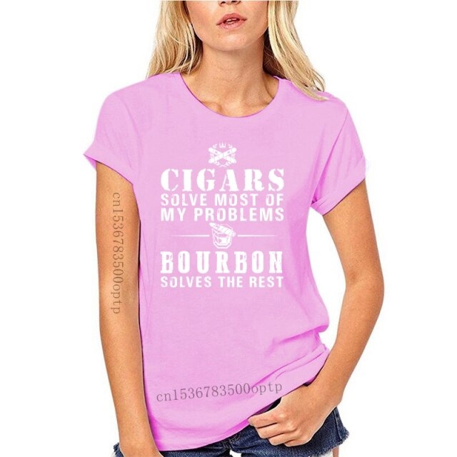 "Cigars Solve Most Of My Problems Bourbon Solves The Rest" T-Shirt 2021 Summer Short Sleeve T-Shirt