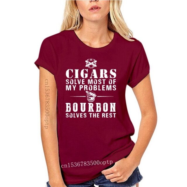 "Cigars Solve Most Of My Problems Bourbon Solves The Rest" T-Shirt 2021 Summer Short Sleeve T-Shirt