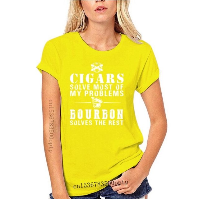 "Cigars Solve Most Of My Problems Bourbon Solves The Rest" T-Shirt 2021 Summer Short Sleeve T-Shirt