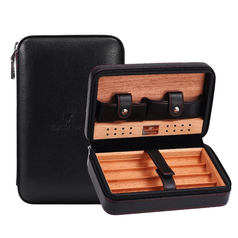 Cohiba new cigar box travel leather cigar box cedar interior Cohiba cigar Wallet cigar humidor torche lighters set.