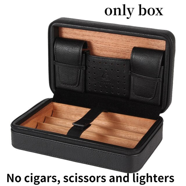 Cohiba new cigar box travel leather cigar box cedar interior Cohiba cigar Wallet cigar humidor torche lighters set.