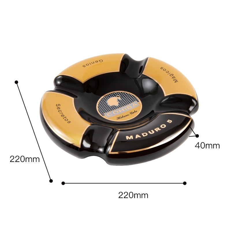 COHIBA Classic Round 4 Cigar Ashtray Holder Cohiba High-End China Ceramic Design From The Actual Cigar Label.