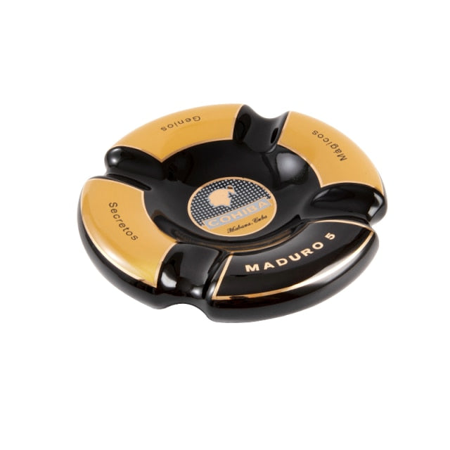 COHIBA Classic Round 4 Cigar Ashtray Holder Cohiba High-End China Ceramic Design From The Actual Cigar Label.