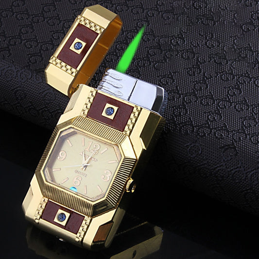 Butane Windproof Lighter Luxury Gold Watch LED Luminous Jet Turbine Gas Cigar Lighter Accessory.