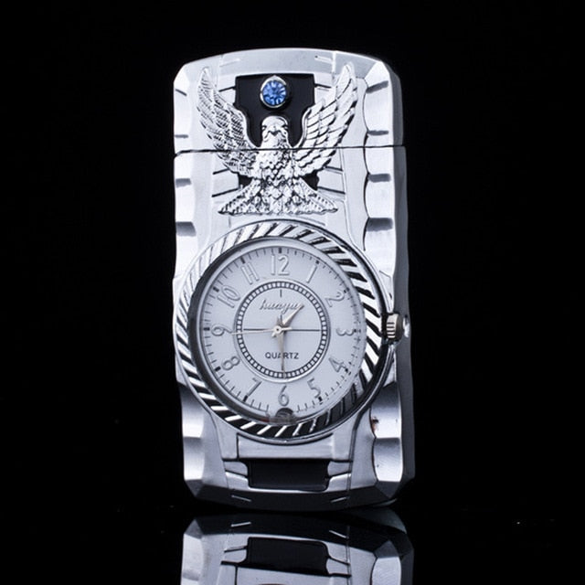 Butane Windproof Lighter Luxury Gold Watch LED Luminous Jet Turbine Gas Cigar Lighter Accessory.