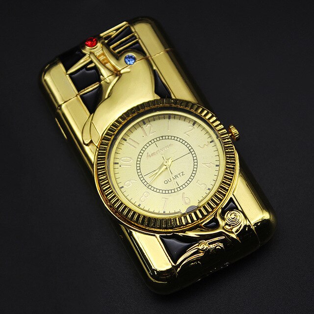 Butane Windproof Lighter Luxury Gold Watch LED Luminous Jet Turbine Gas Cigar Lighter Accessory.