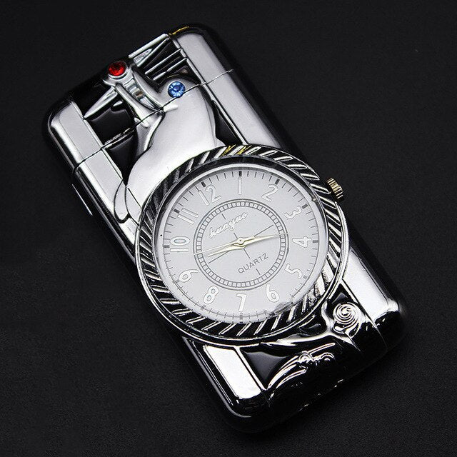 Butane Windproof Lighter Luxury Gold Watch LED Luminous Jet Turbine Gas Cigar Lighter Accessory.