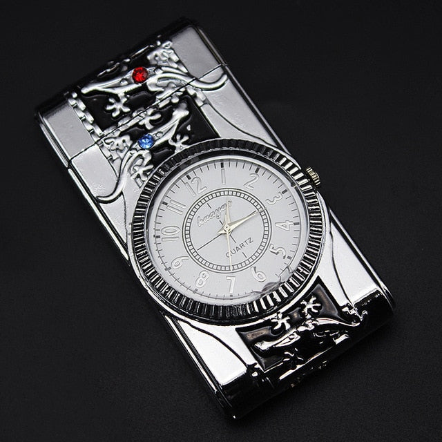 Butane Windproof Lighter Luxury Gold Watch LED Luminous Jet Turbine Gas Cigar Lighter Accessory.